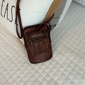 Brown Leather Crossbody Bag with Distressed Finish